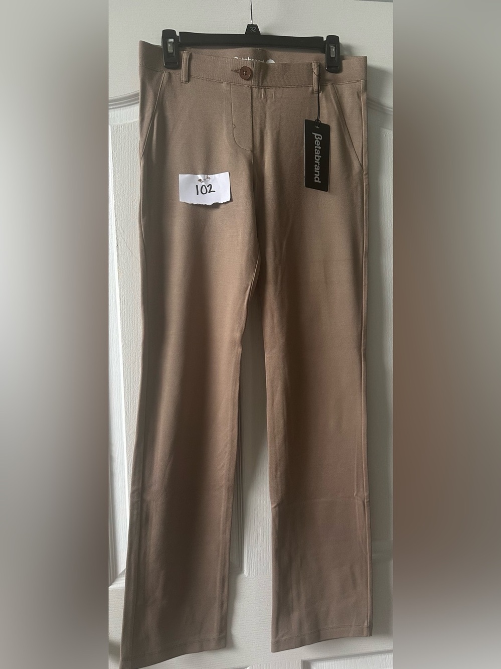 Betabrand Women's Straight-Leg Chinos in Tan
